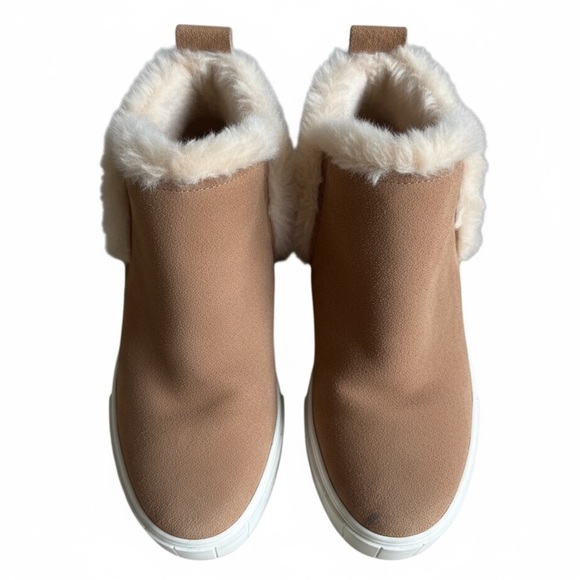 Dolce Vita Zanza Tan Suede Faux Shearling Platform Ankle Booties Cozy Size 9M - Picture 5 of 13